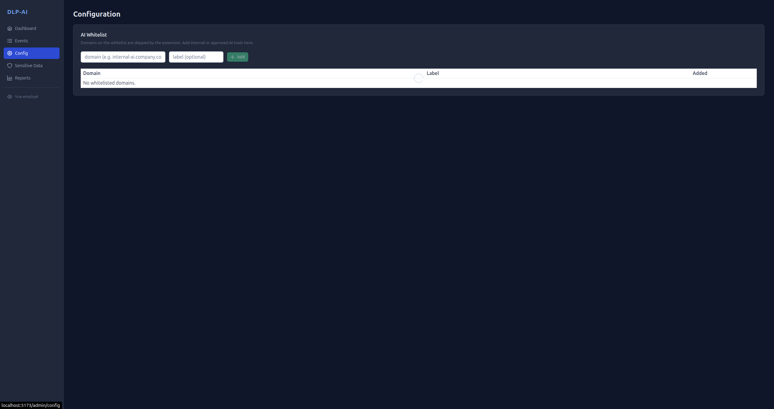 Page de configuration